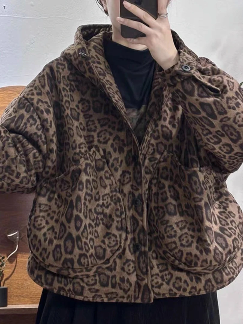 095加棉加厚冬季鹿皮豹纹绒连帽外套