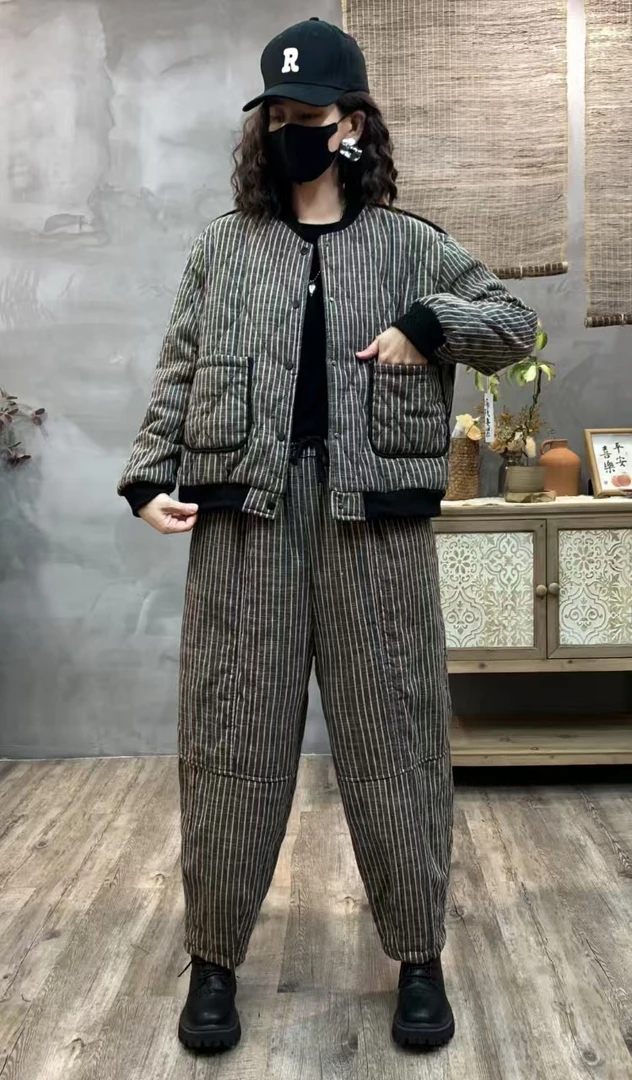807加厚夹棉四只亚麻条纹套装设计
