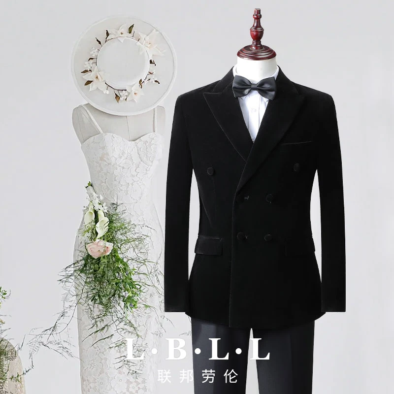 联邦劳伦秋冬商务男士职业西服丝绒双排扣结婚修身休闲韩版A213