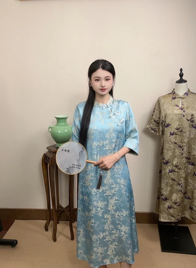 1037女装连衣裙气质网红时尚新中式夏季国风中长款