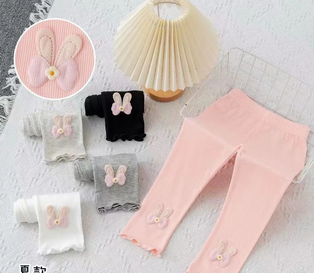 602蝴蝶结夏款面膜裤女童洋气八分打底裤儿童裤子