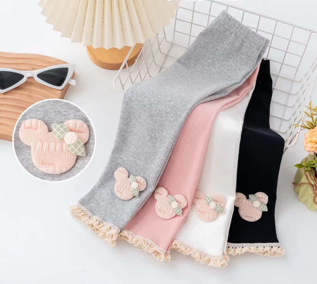 粉色米奇图案春款九分裤女童洋气薄款女孩秋季裤子打底裤