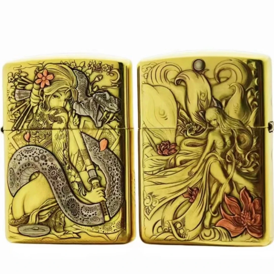 ZIPPO/之宝蛇女九尾紫铜双面浮鬼王破法者黄铜盔甲打火机DY8712FD