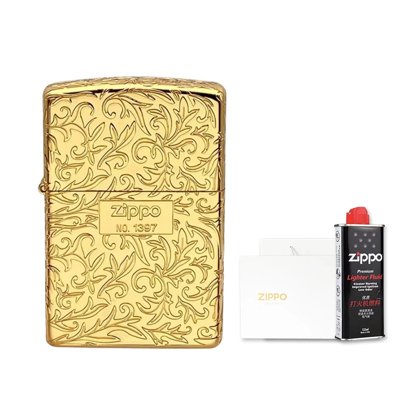 ZIPPO【 镀金唐草】五面雕刻-常规送礼打火机DY9802FD