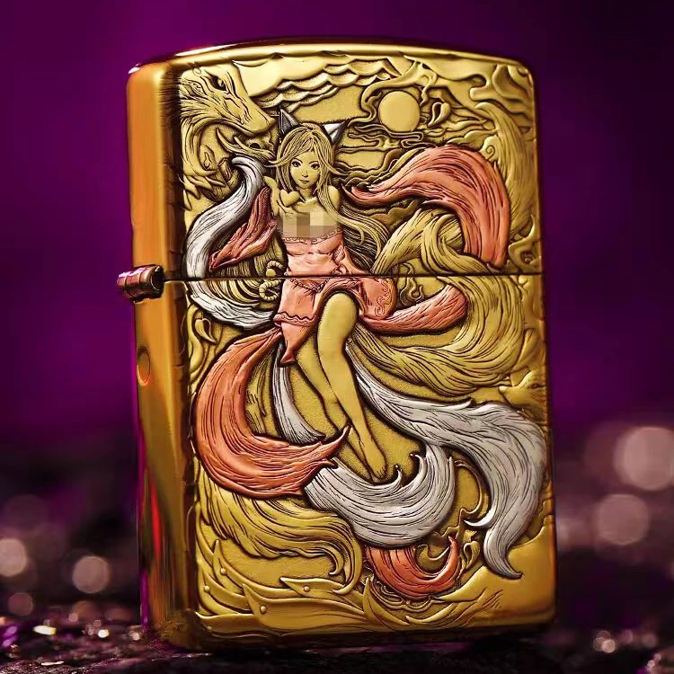 ZIPPO/之宝【三九尾VS二代月下】紫铜镶嵌 盔甲防风打火机DYX1H1F1