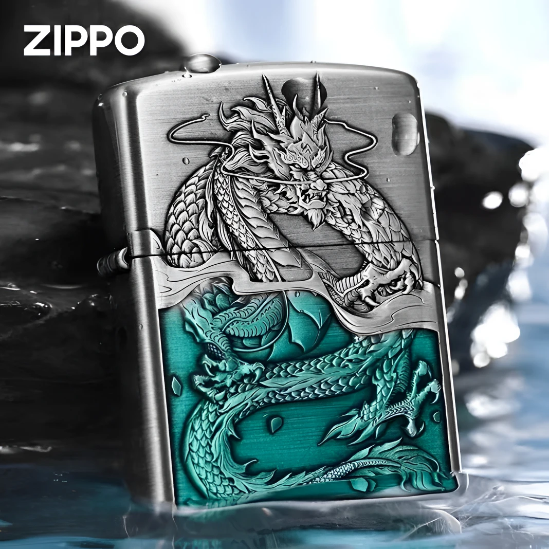 ZIPPO/之宝【蛟龙入海】熏银浮雕 复古盔甲 男士防风打火机DYX1H1