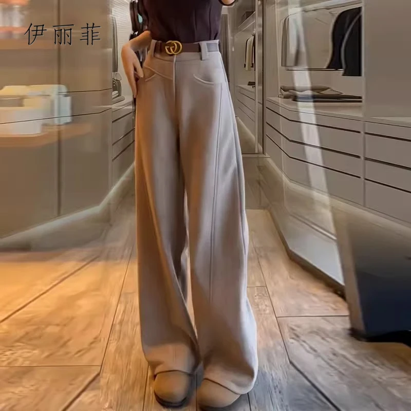 米白色直筒阔腿裤女2024秋冬季新款加绒加厚高腰显瘦垂感休闲长裤