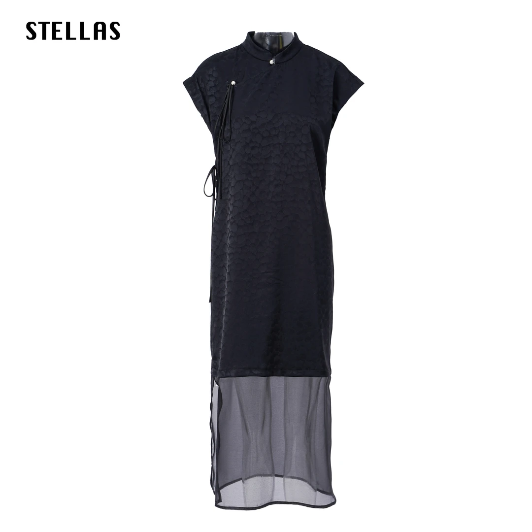 【ON退】STELLAS 新中式复古提花旗袍国风气质立领网纱拼接连衣裙