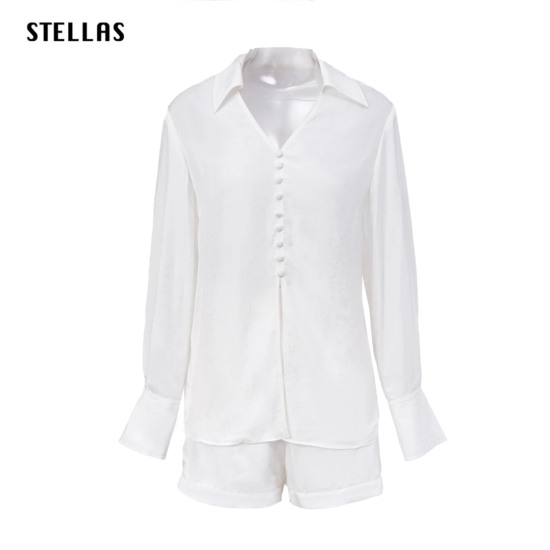 STELLAS 时尚别致包扣设计 亲肤缎面材质垂顺优雅套装