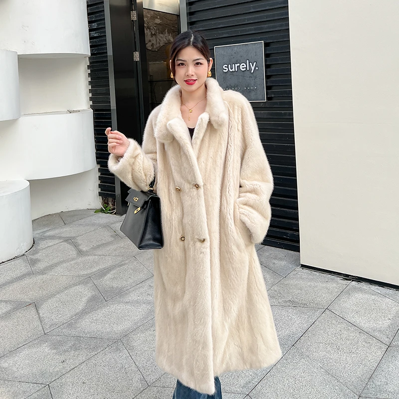 【伊兰佳人】2023长款进口丹麦天鹅绒紫金短二小母貂立领水貂女外套