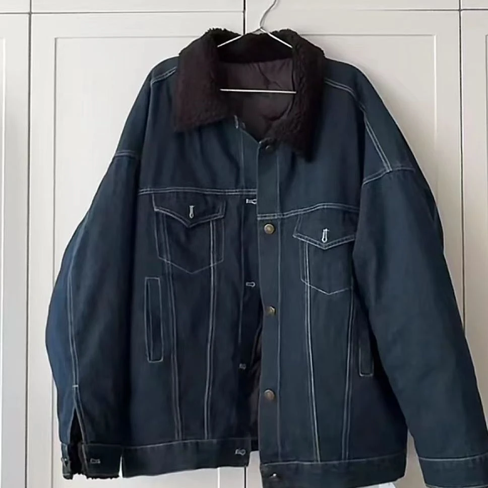 深蓝牛仔羽绒服