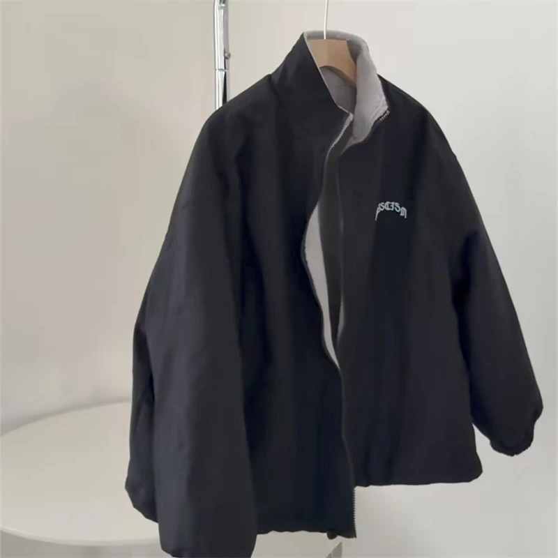 清8106双面黑字母羊羔绒棉服    no.退no.换