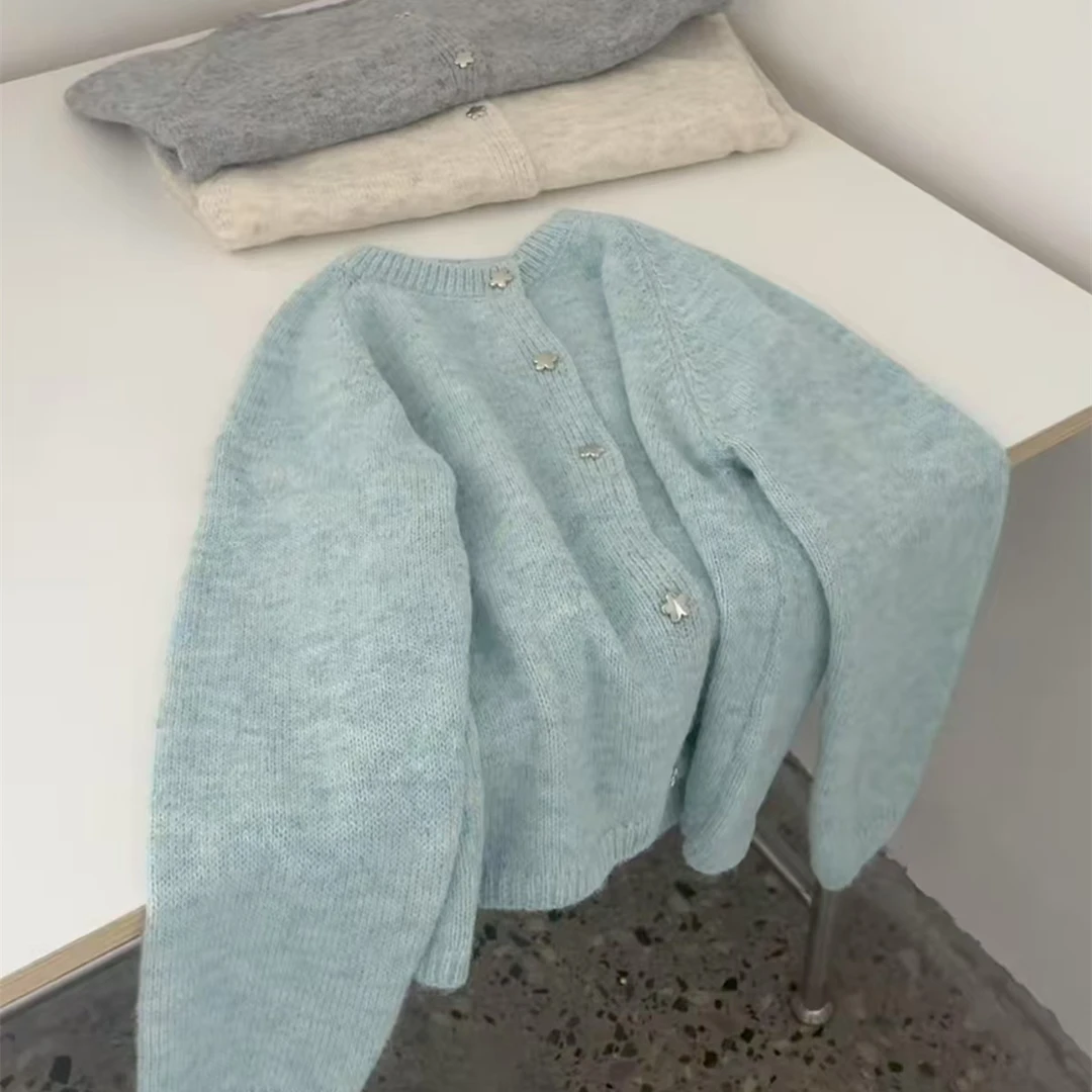 清花朵扣开衫毛衣no.退no.换