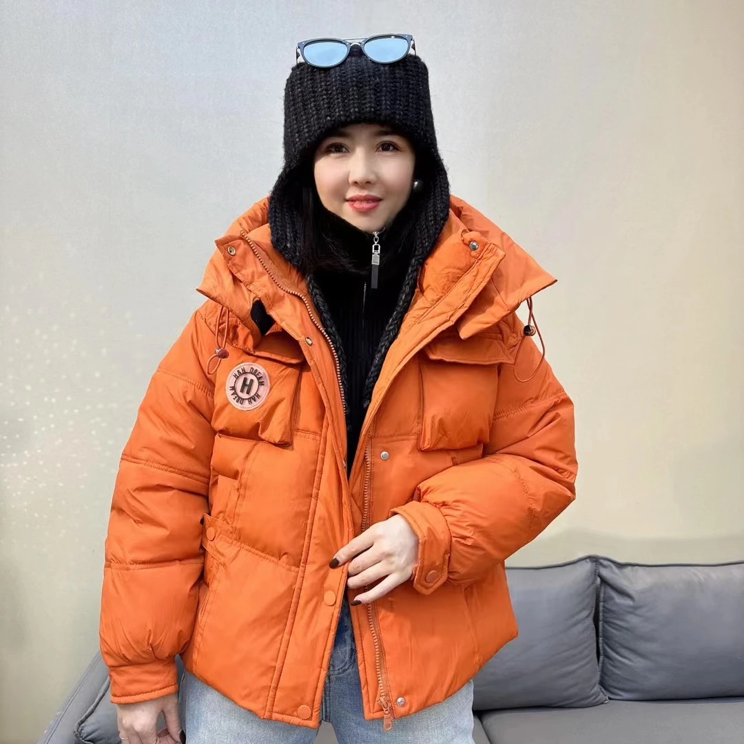 休闲百搭连帽棉服女短款24冬新款设计感面包服保暖加厚棉衣外套