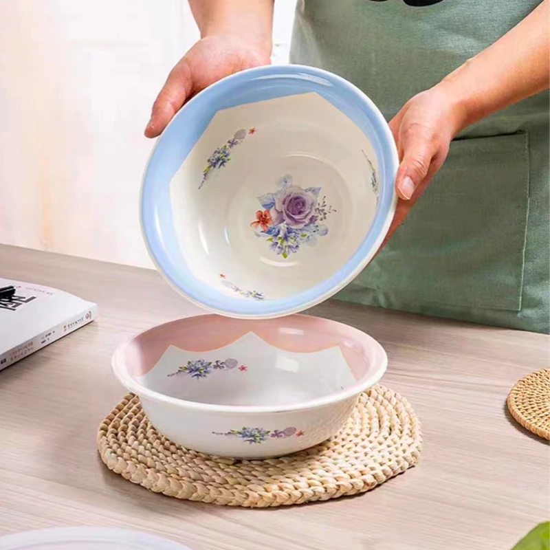 20cm搪瓷盆加厚怀旧双料家用吃面盆沙拉盆圆形釉下彩耐高温可加热