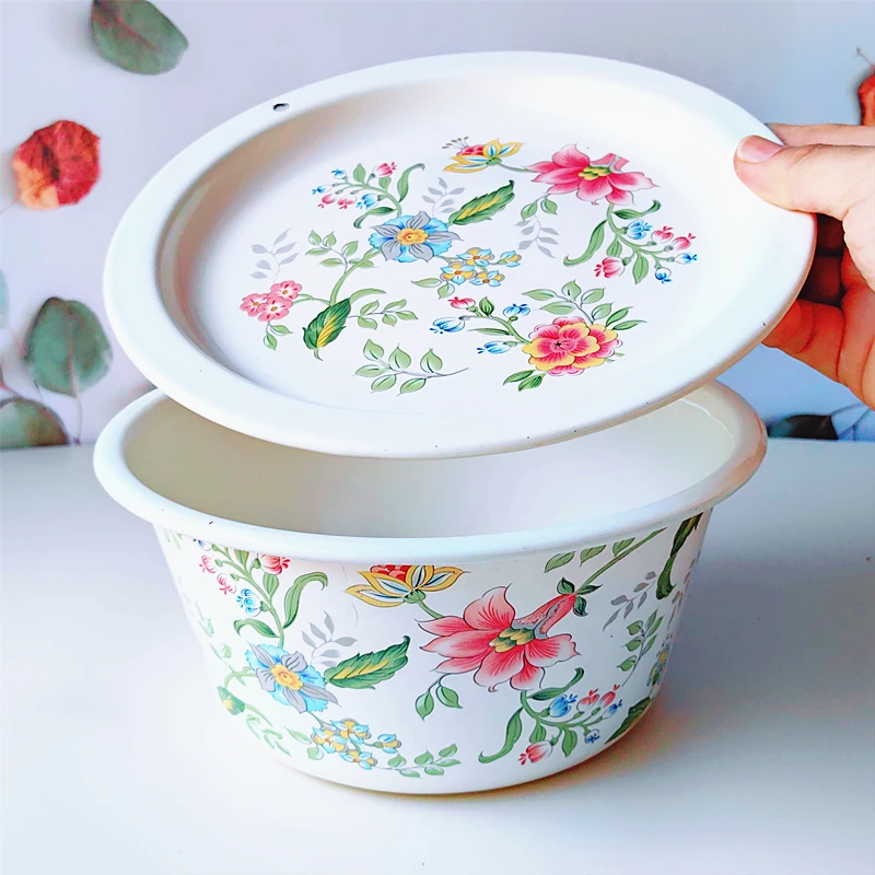 猪油盆平盖搪瓷盆加厚带盖馅料盆料理盆可加热耐高温摔不碎