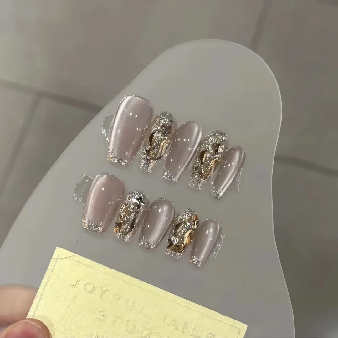 珠光纯手工气质显白爆闪穿戴甲裸色穿戴式渐变冰透流行超闪复古风