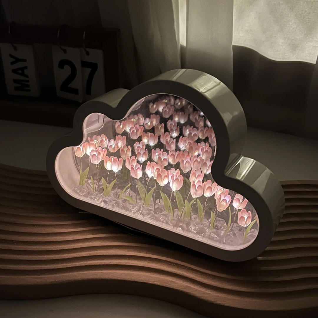 手工diy郁金香花海小夜灯创意云朵灯氛围灯透明送情侣闺蜜礼物