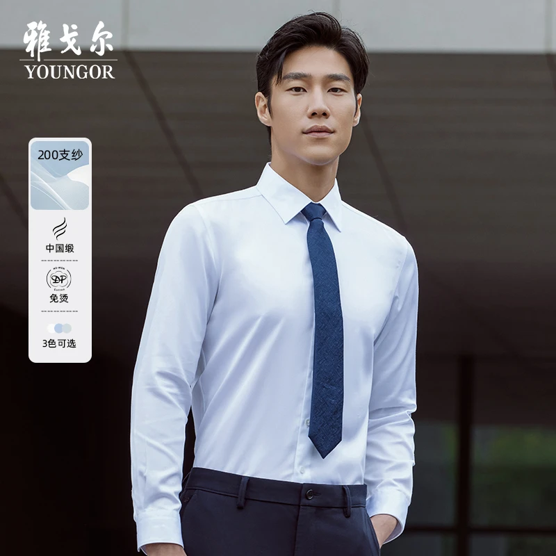 【全棉缎纹+200支4股+TNDP免烫】雅戈尔新款商务休闲长袖衬衫119734