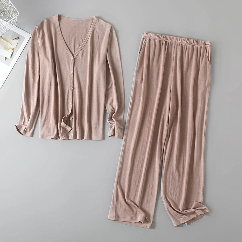 桑蚕丝加亚麻女士空调衫套装 简约防晒百搭有型真丝居家服可外穿