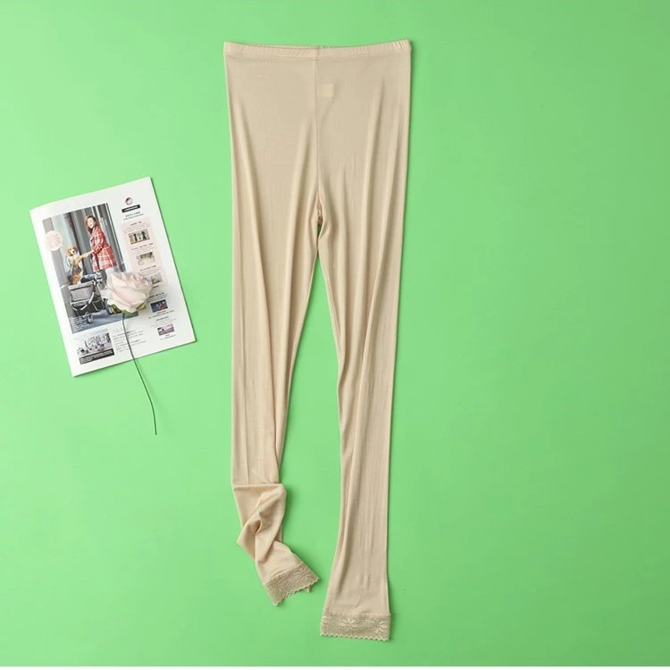 春夏九分裤100桑蚕丝真丝高腰细腻针织打底裤透气亲肤柔女裤薄款