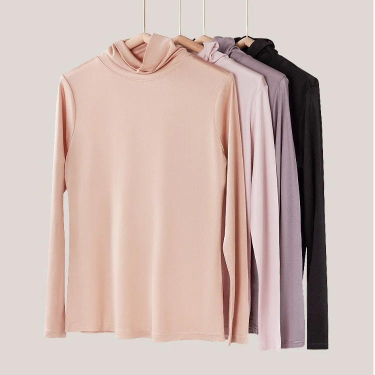 早秋针织全真丝高领打底衫女 长袖基础打底100%桑蚕丝T恤保暖上衣