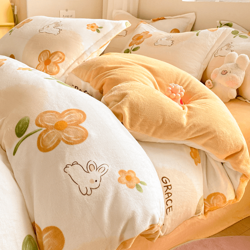 冬天加绒双面牛奶法兰绒被套单件冬季加厚珊瑚绒毛茸女被罩三件套