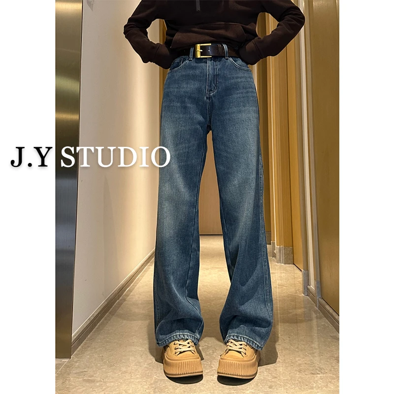 显腿长加绒加厚秋冬款窄版阔腿牛仔裤女胖妹妹大码高腰显瘦直筒裤