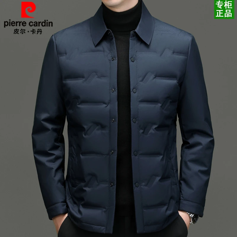 皮尔卡丹正品男装冬季新款高档百搭翻领棉服中年商务休闲棉衬衫