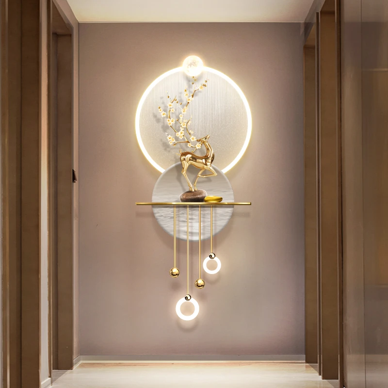 轻奢高档过道走廊尽头麋鹿氛围画灯装饰画寓意好立体玄关装饰挂画