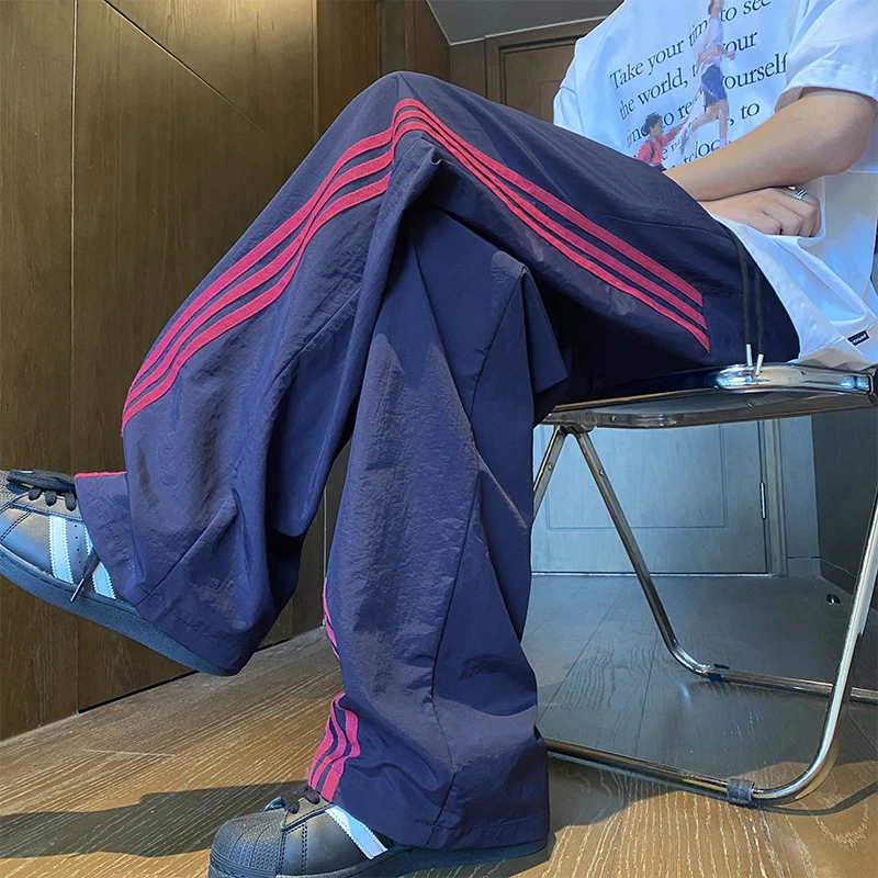 美式三条杠速干裤子男夏季潮牌薄款直筒休闲裤宽松阔腿运动长裤子