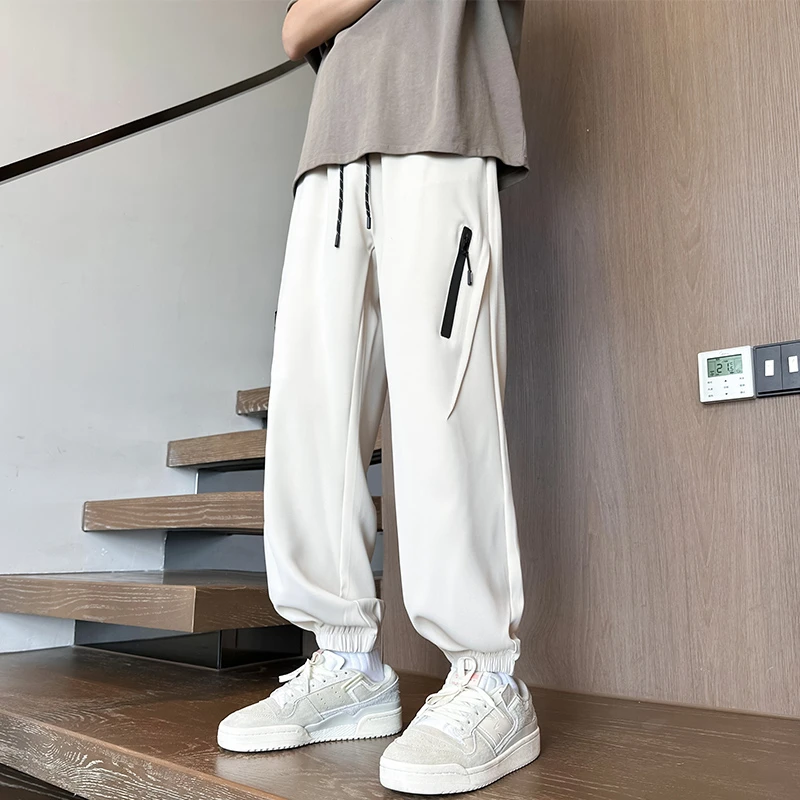 冰丝冲锋裤子男夏季薄款束脚设计感运动裤大码潮牌美式高街休闲裤