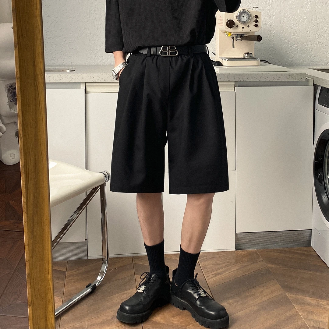 高级感黑色西装短裤男夏季薄款宽松休闲西裤潮牌美式垂感五分裤子