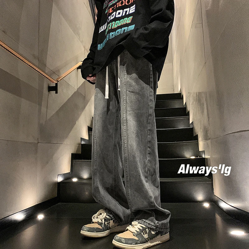 直筒牛仔裤男韩版大码男士秋季宽松ins潮牌百搭美式复古休闲长裤