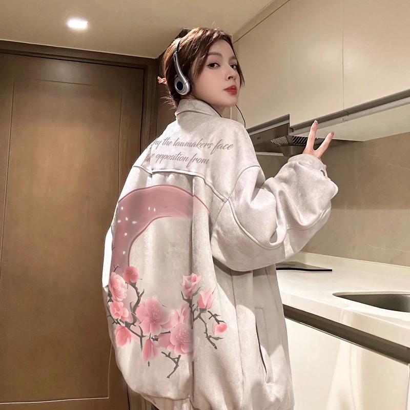 金属飞机扣仿麂皮外套男春秋潮牌宽松复古小众设计感翻领休闲夹克