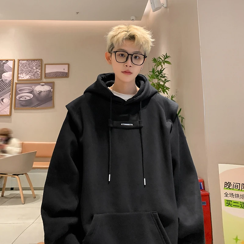 潮牌垫肩连帽卫衣男2025春秋季新款简约百搭ins潮流宽松休闲外套