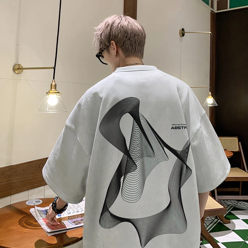 美式高街麂皮绒短袖T恤男2025新款夏季重磅上衣服潮牌青少年体恤