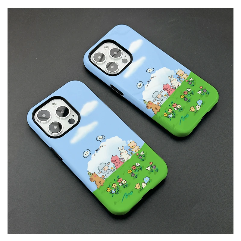 适用于苹果16/15/14手机壳13/12草地小动物精孔全包菲林dy9957菲