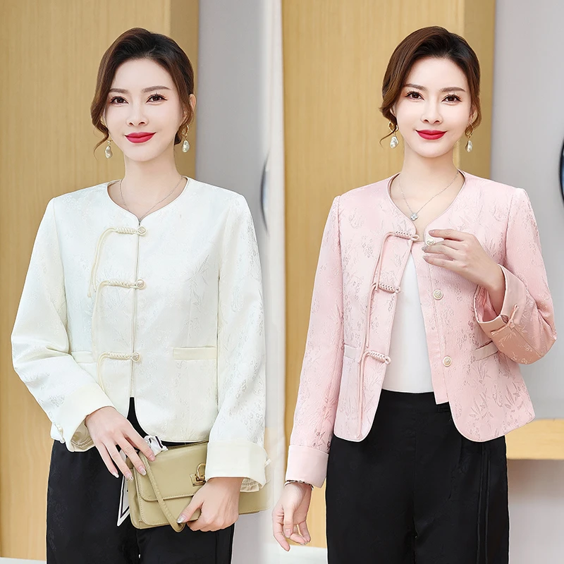 春季新款新中式短外套中老年提花洋气百搭国风短外套上衣女外套