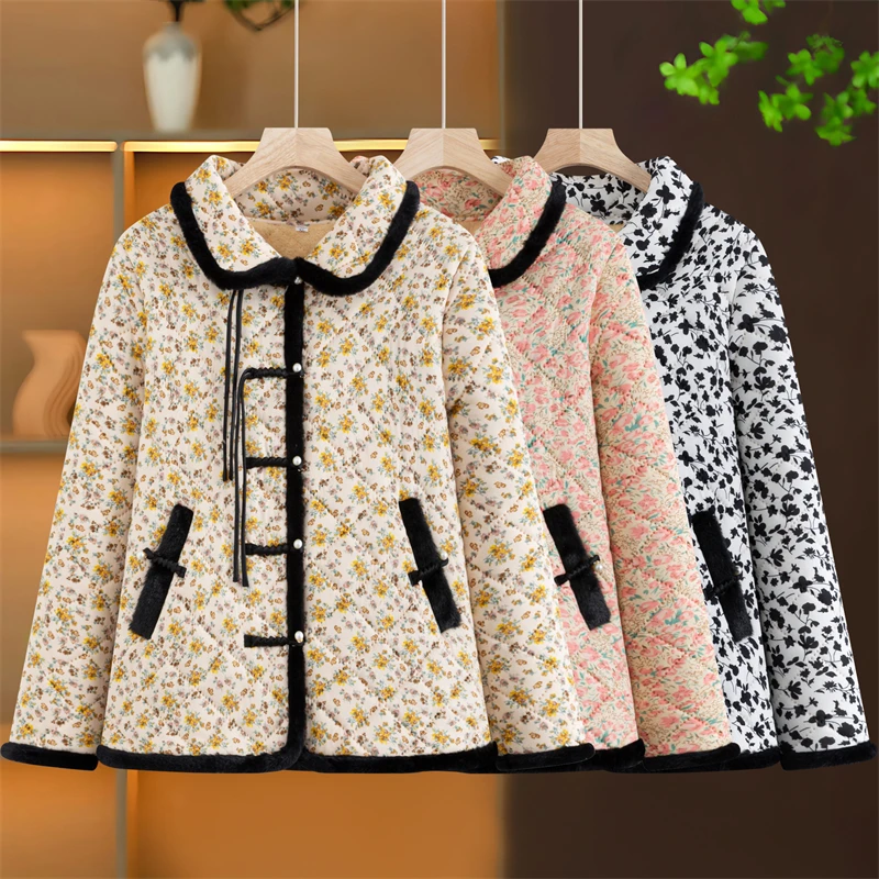 冬季小棉袄加绒加厚棉衣国风洋气柔软宽松保暖妈妈年轻民族上衣