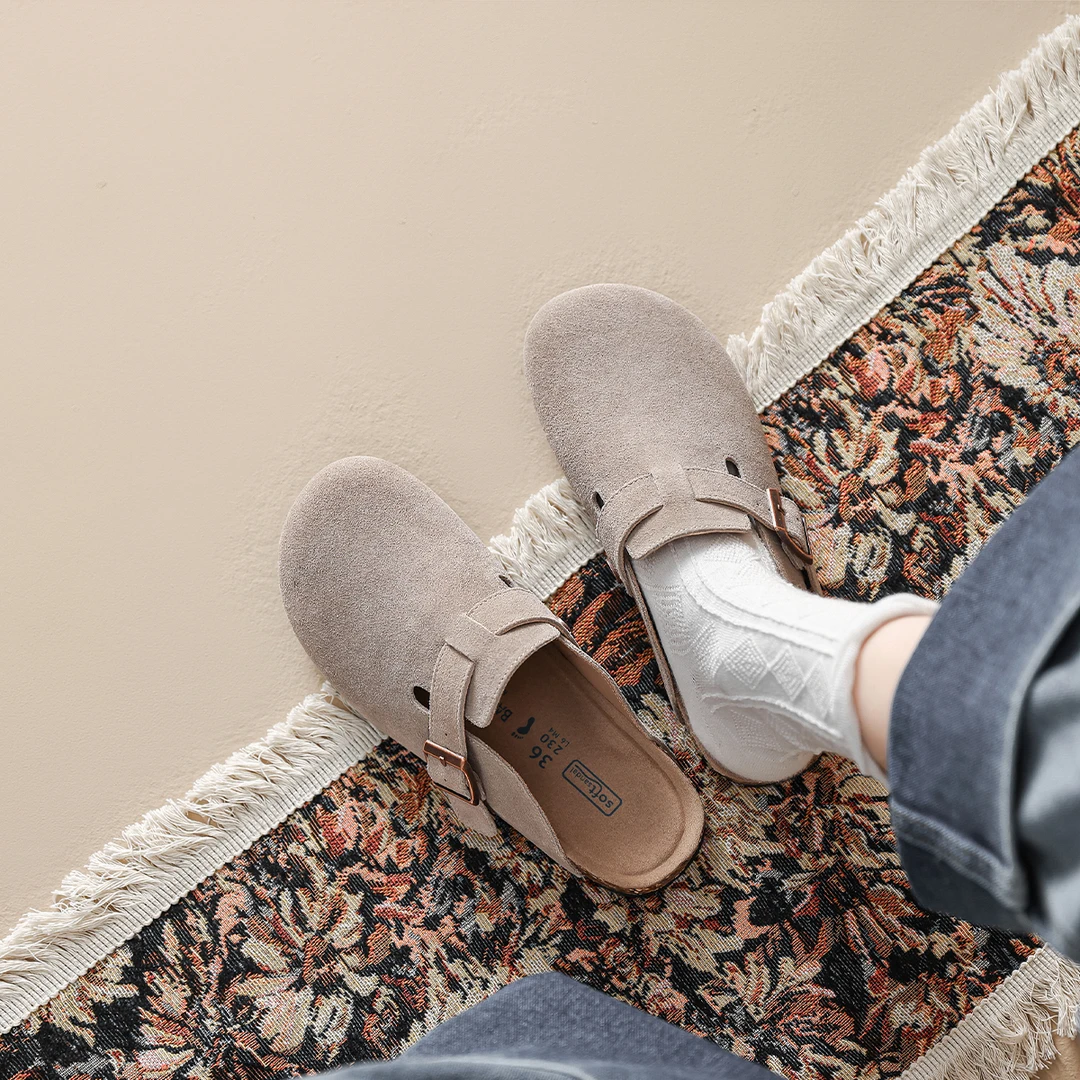 慵懒row~~复古风厚底懒人包头半拖鞋外穿博女勃肯拖鞋-241338-1