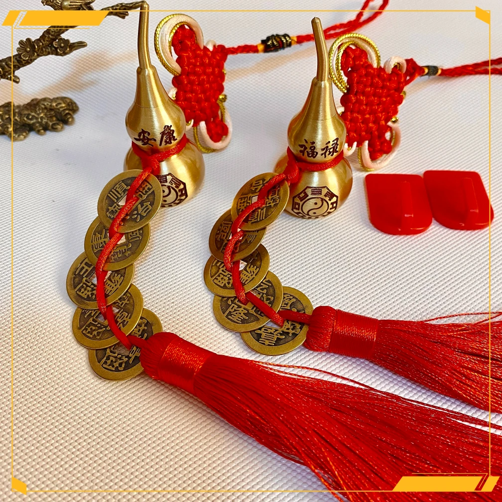 中国结挂【老师推荐】黄铜大葫芦高端定制双面刻字刻图五帝钱葫芦吉