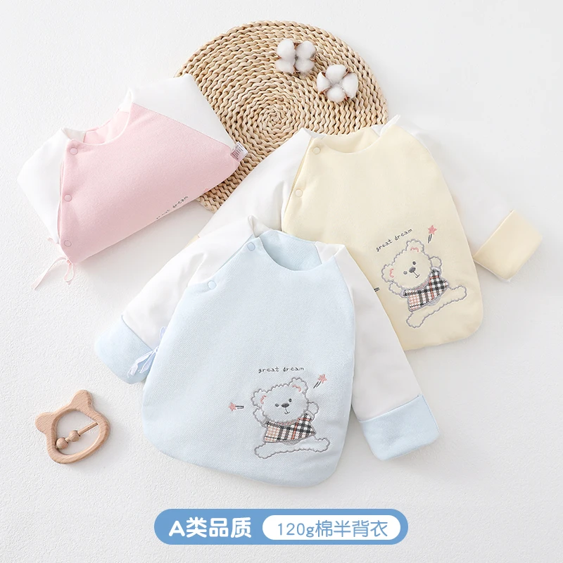 宝宝纯棉半背衣保暖新生儿加厚新生婴秋挖背衣冬季加棉上衣婴儿衣