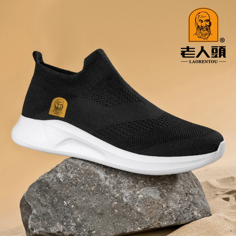 老人头休闲网面鞋男夏季软底2025新款飞织鞋轻便透气网鞋袜子鞋
