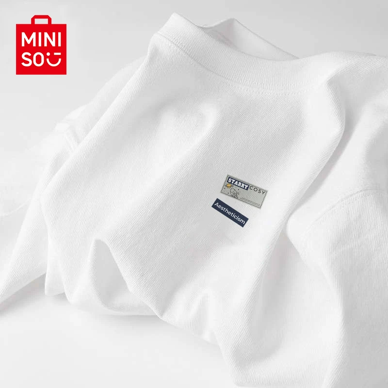 MINISO/名创优品白色正肩t恤男夏季宽松日系oversize短袖男款