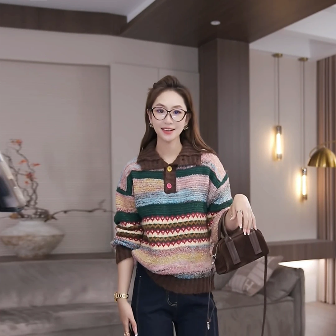 玖黛【彩虹晕染】冬款色彩百搭高级加厚保暖休闲风上衣 XSJ36008