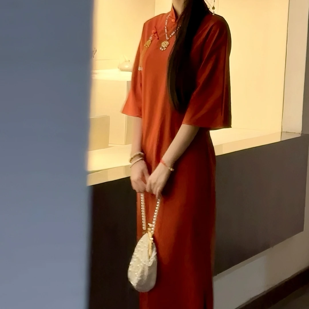 俏娘鱼【落叶知秋】2024年秋季新款复古风改良新中式古法全开襟旗袍