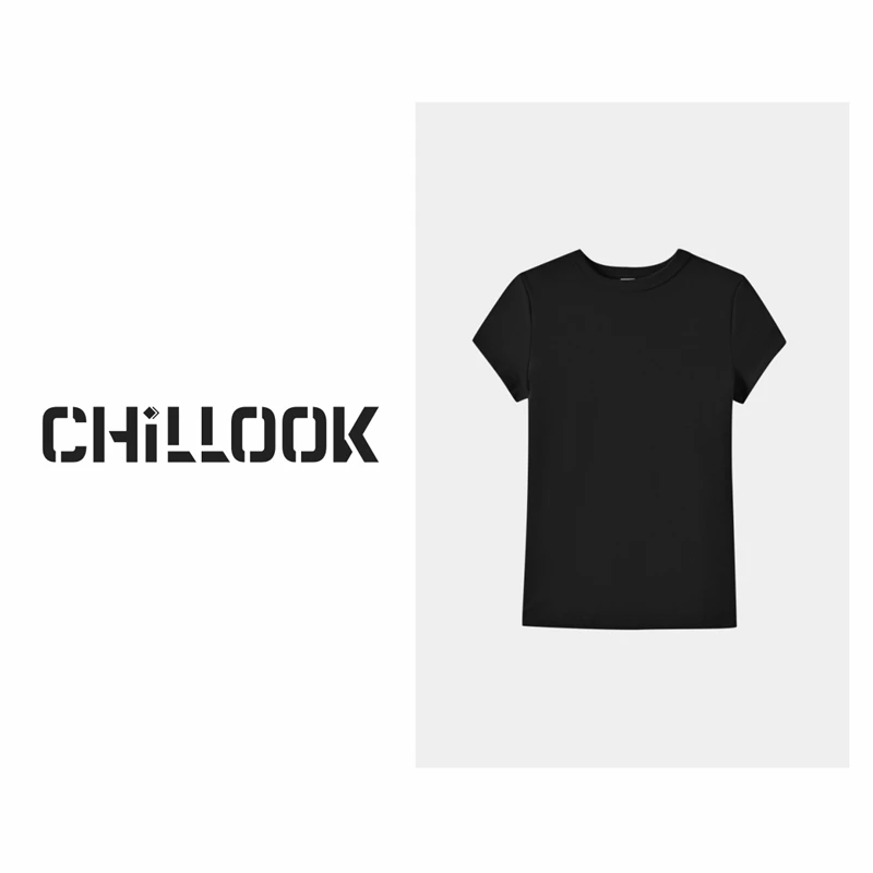 CHILLOOK早春简约高奢绒感飞飞袖圆领短袖T