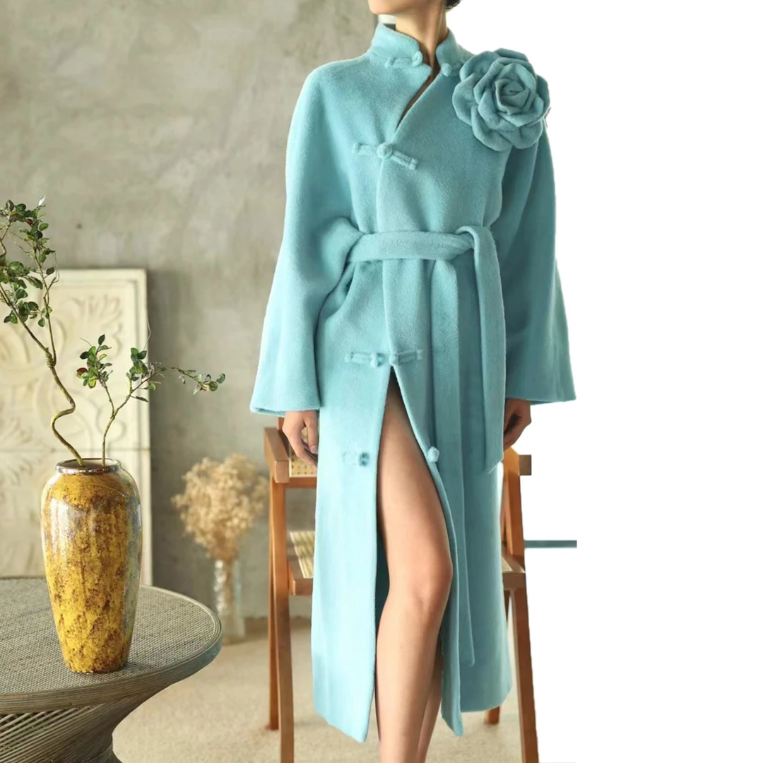 【李小姐Ly】原创高定苏力贝贝羊驼绒樱花粉粉色复古国风秋冬大衣