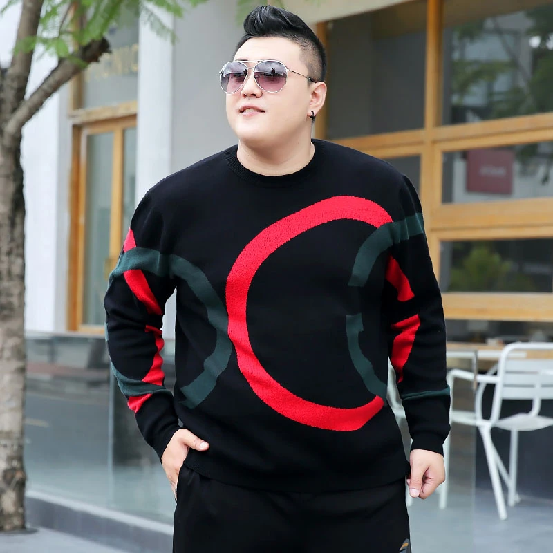 胖子男士加肥加大码长袖针织衫特大号宽松毛衣圆领毛衫加绒200斤